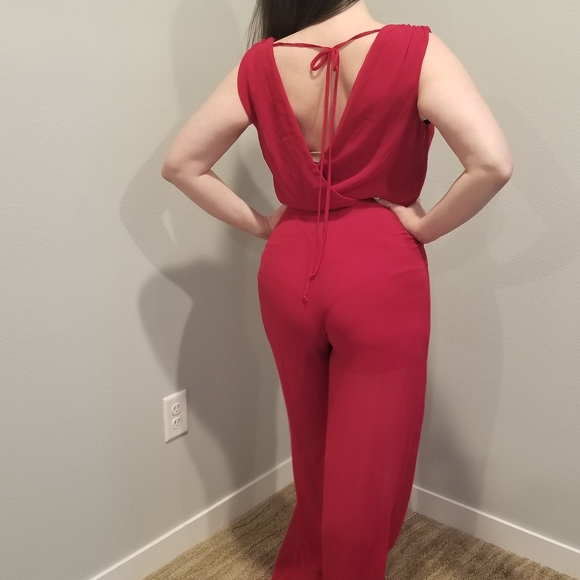 (E&M) Sheer Red Jumpsuit - Picture 1 of 4